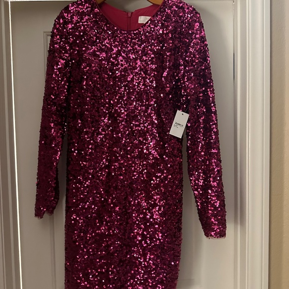 Rachel Parcell - Sequin Long Sleeve Dress - Size L - Color Hot Pink - NWT - Picture 2 of 5